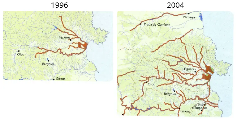 Distribució de la llúdriga a l'inici i la finalització del projecte.